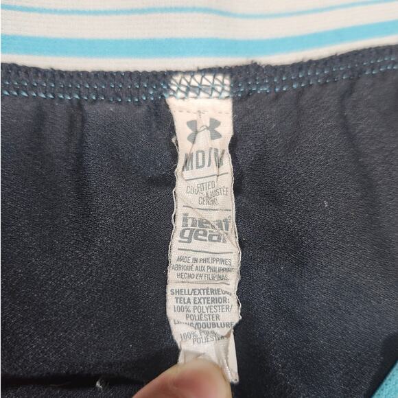 Under Armour Heat Gear Fitted Black Blue Athletic Gym Shorts M Elastic Waist - Picture 7 of 8